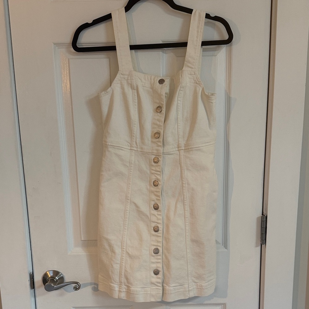 Madewell Ivory Button-Front Mini Dress with Wide Straps Denim